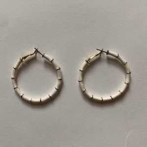 White bamboo enamel hoop earrings